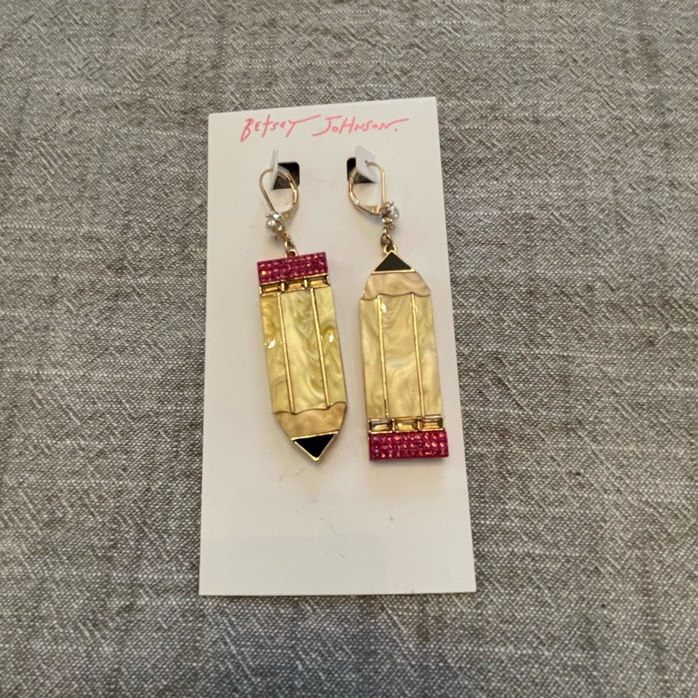 Betsey Johnson Gold and Red Pencil Earrings